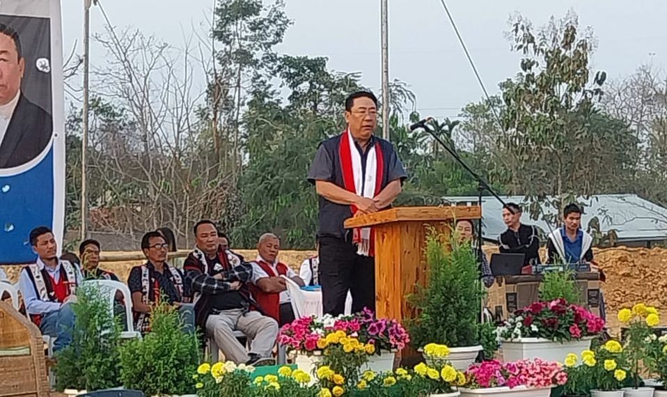 NDPP candidate from from 2 Dimapur-II, Moatoshi Longkumer, an election campaign rally at Indisen on February 14. (Morung Photo)